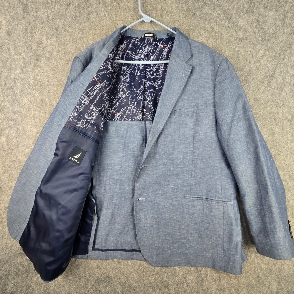 Nautica Mens 50R Blazer Linen Blend Blue Brielle 2 Button Sport Coat Jacket